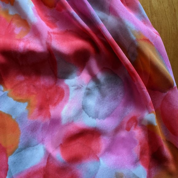 Everly Watercolor Hi Low Dress, Sheer with Lining, Pink & Multi print, size S - Picture 8 of 9